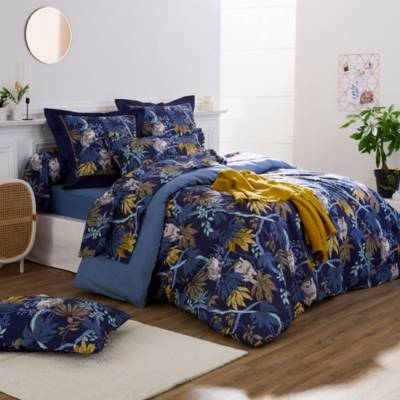 Housse de couette bleue satin de coton - Lingorama