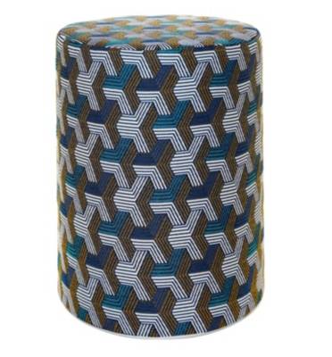 Pouf cylindrique Freddy Bleu/Or CAMIF