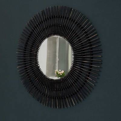 Miroir rond en rotin XL 120 cm Grisé
